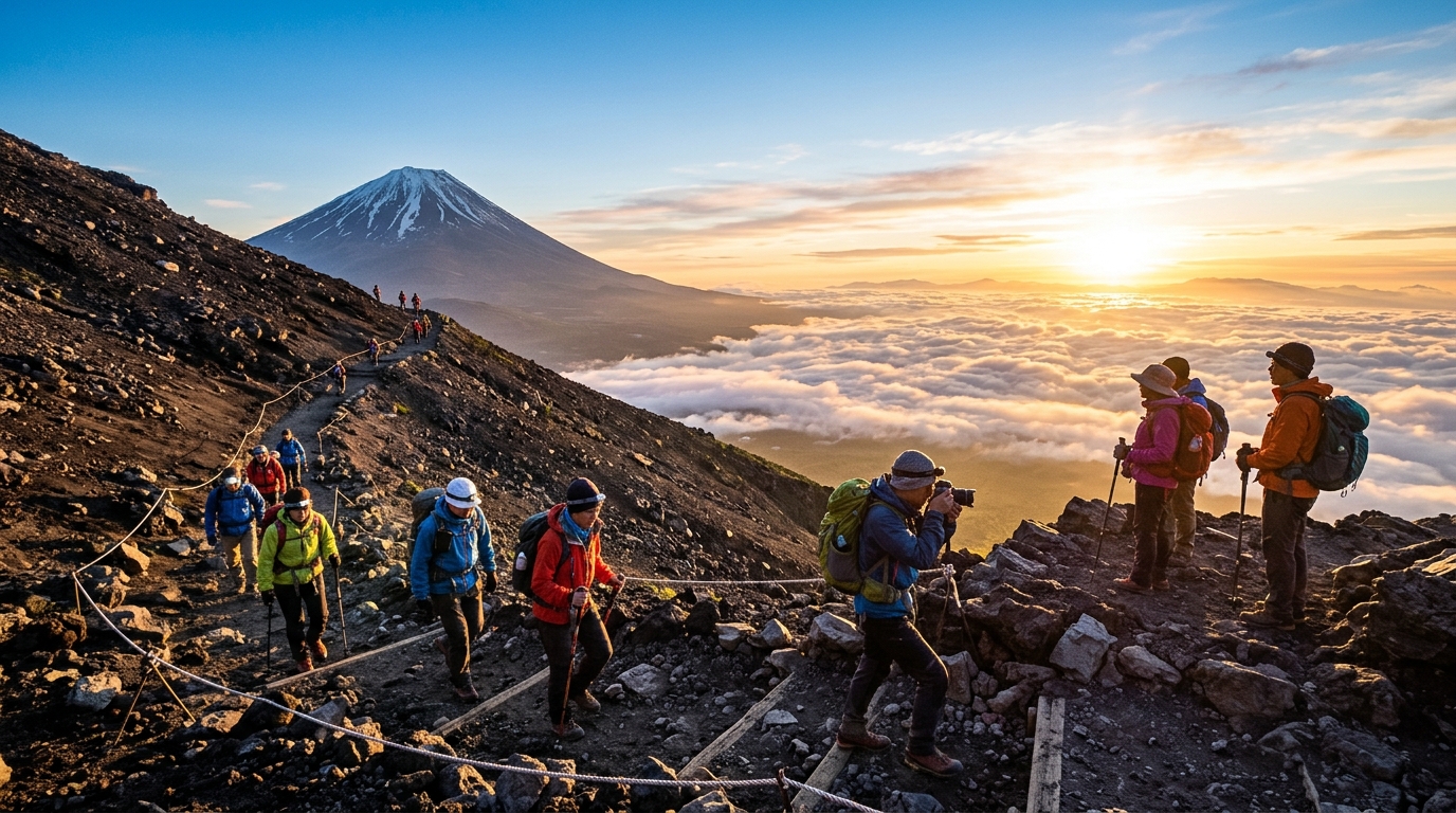 2026富士山登山清晨壯麗日出與雲海景觀實測